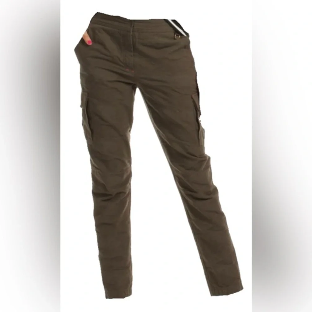 Trina Turk Isley Cargo Pants Size 10 NWT Olive Jacquard Camo, Pink Stitch, $278 - Picture 1 of 12